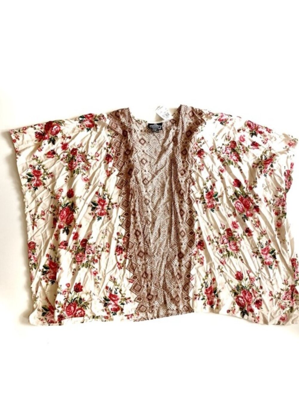 Angie Cream & Floral Border Crinkle Vest - S -NWT